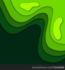 Abstract green 3D paper cut background. Abstract wave shapes. Vector format