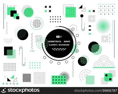 Abstract green and black geometric shape of modern elements cover template. Overlapping with elements and halftone of structure background. illustration vector
