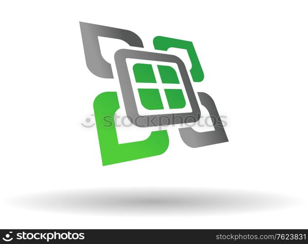 Abstract green and grey symbol with shadow on white background for design