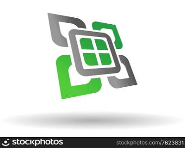 Abstract green and grey symbol with shadow on white background for design