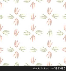 Abstract green and red seaweeds seamless pattern on white background. Marine plants wallpaper. Underwater foliage backdrop. Design for fabric, textile print, wrapping, cover. Vector illustration.. Abstract green and red seaweeds seamless pattern on white background.