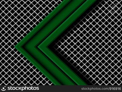 Abstract green arrow direction overlap on grey metal square mesh design modern futuristic background vector illustration.