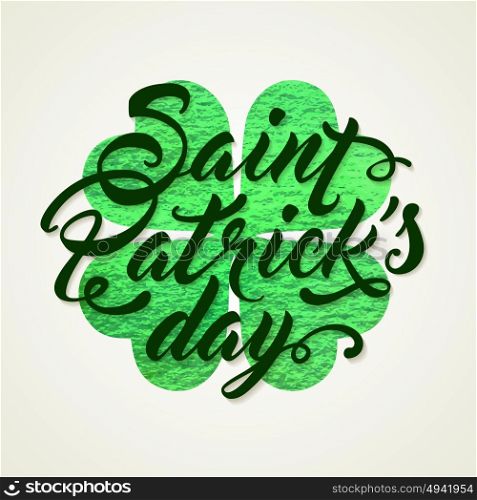 Abstract Green background with clover leaf and lettering for St. Patrick&rsquo;s Day