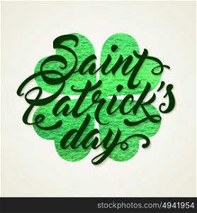 Abstract Green background with clover leaf and lettering for St. Patrick&rsquo;s Day