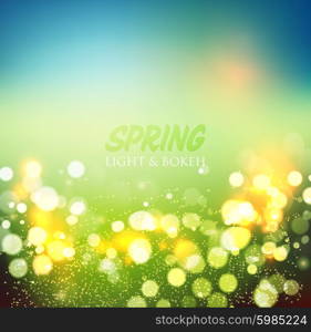 Abstract green bokeh background . Abstract spring defocused background. Green bokeh. Summer blurred meadow. Vector illustration