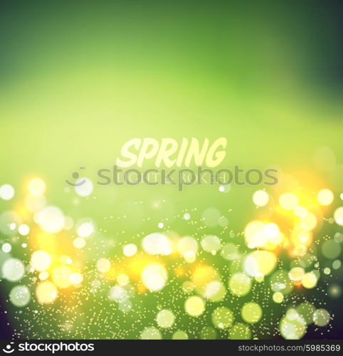 Abstract green bokeh background . Abstract spring defocused background. Green bokeh. Summer blurred meadow. Vector illustration