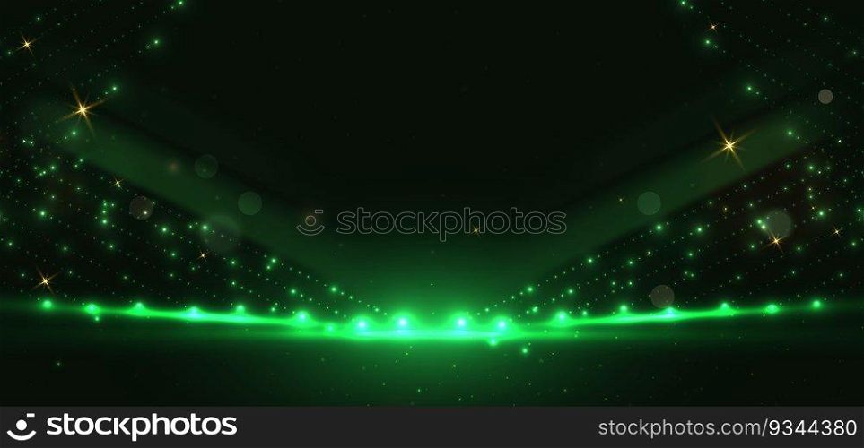 Abstract green dot lighting effect on dark green background with lighting effect and bokeh. Vector illustration