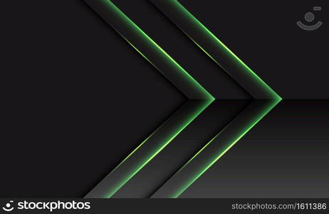 Abstract green double arrow metallic direction on dark grey with blank space design modern futuristic technology background vector illustration.