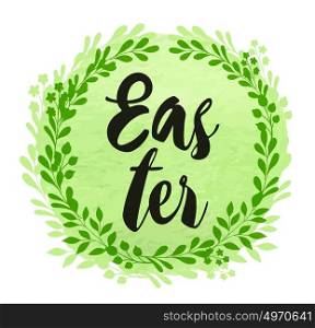 Abstract green floral background with lettering for Easter