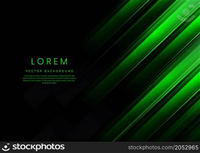 Abstract green gradient geometric diagonal overlapping on black background with copy space for text. Vector illustration