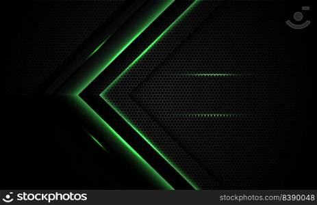 Abstract green light arrow on black with hexagon mesh design modern luxury futuristic technology background vector illustration. 
