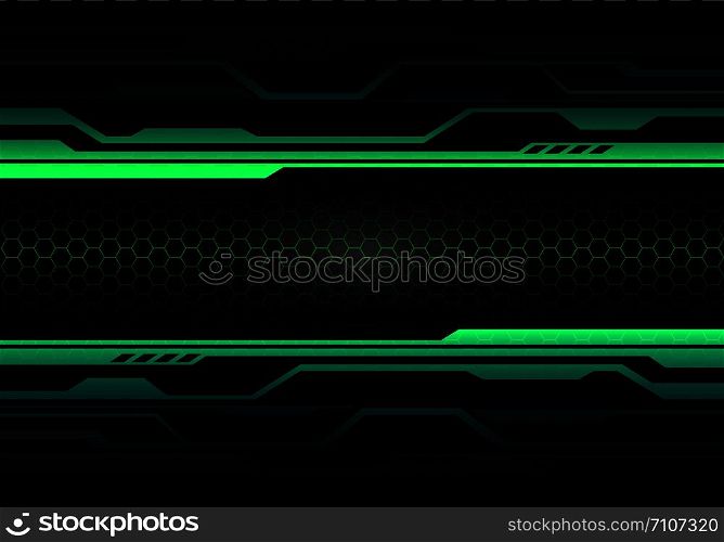 Abstract green light circuit on black with hexagon mesh design modern futuristic technology background vector illustration.