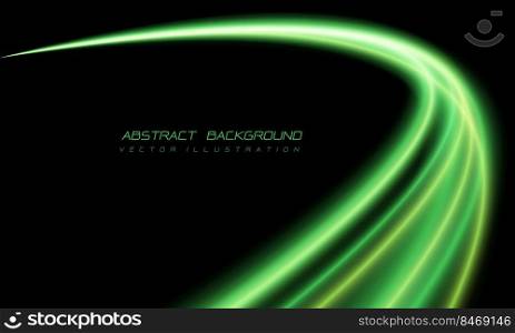 Abstract green light fast speed curve on black design modern luxury futuristic technology background vector