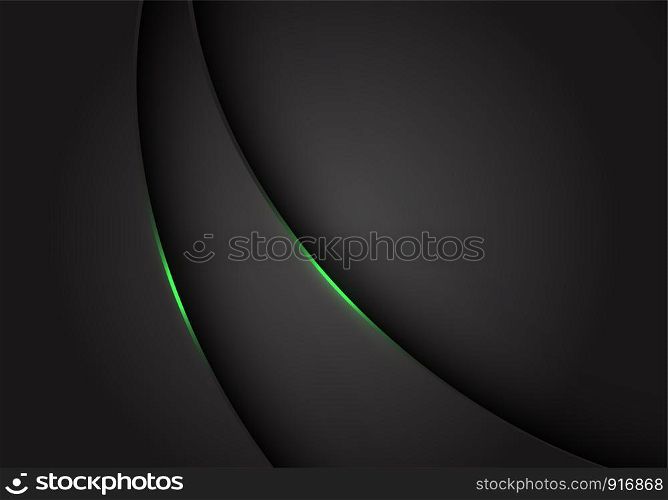 Abstract green light on dark grey grey metallic curve overlap with blank space design modern futuristic background vector illustration.