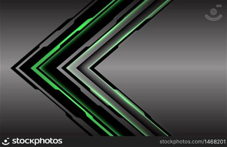 Abstract green line light cyber arrow direction on grey metallic with blank space design modern futuristic technology background vector illustration.