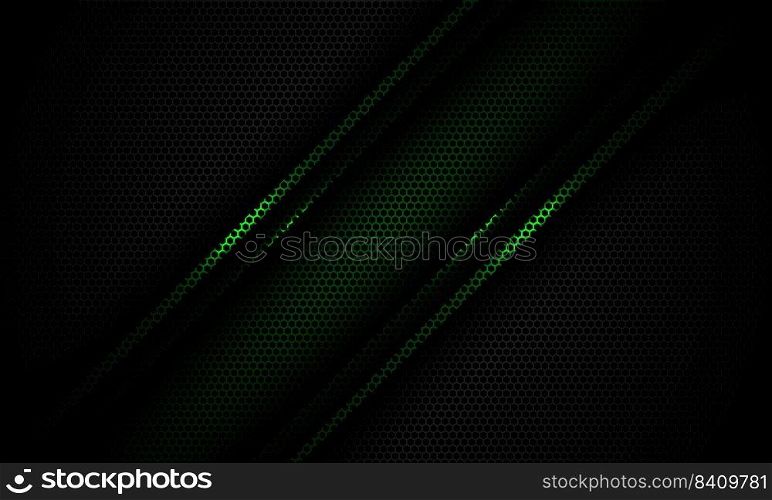 Abstract green line slash dynamic light shadow on dark grey mesh design modern futuristic technology background vector illustration.