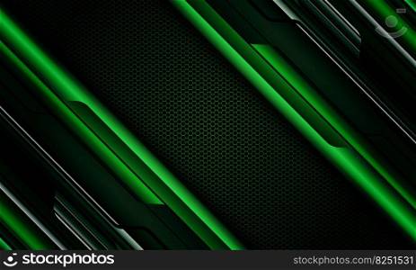 Abstract green metallic cyber black circuit geometric with dark hexagon mesh design modern futuristic technology background vector illustration.