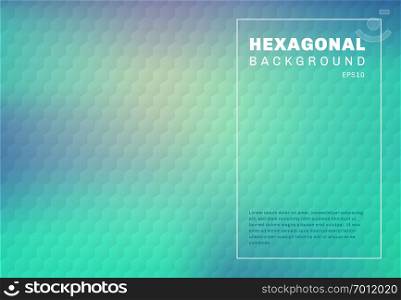Abstract green mint and blue turquoise gradient blurred background with hexagon embossed pattern texture. You can use for template cover design brochure, poster, banner web, print, flyer, ad, etc. Vector illustration