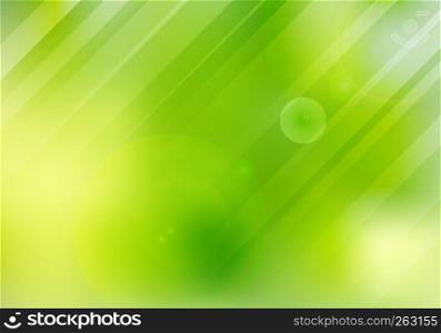 Abstract green nature blurred background with lens flare and lighting. Vector illustration