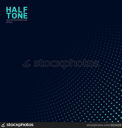 Abstract green neon color halftone pattern on dark background. Dotted texture template style. Vector illustration