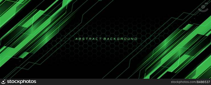 Abstract green neon cyber circuit futuristic technology geometric on black hexagon mesh design modern background vector illustration.