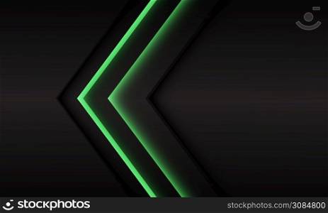 Abstract green neon light arrow direction on dark grey metallic with blank space design modern luxury futuristic background vector illustration.