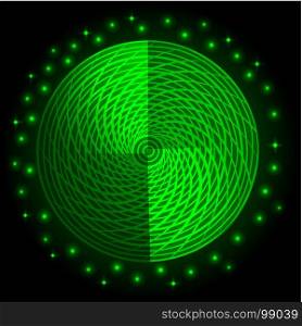 Abstract green neon round glow light effect. Vector illustration.