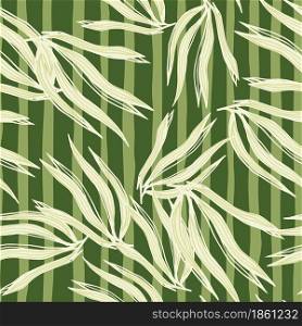 Abstract green seaweeds seamless pattern on stripe background. Marine plants wallpaper. Underwater foliage backdrop. Design for fabric, textile print, wrapping, cover. Vector illustration.. Abstract green seaweeds seamless pattern on stripe background.