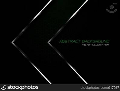 Abstract green silver line arrow on dark grey hexagon mesh design modern luxury futuristic background vector illustration.