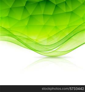 Abstract green template background with wave and low poly. Brochure design