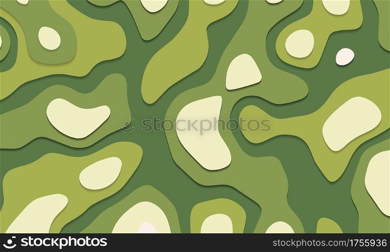 Abstract green tone paper cut layers overlap art background texture vector illustration.