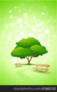 Abstract Green Tree Background with Bench
