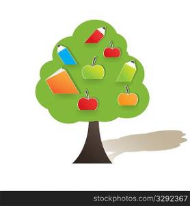 Abstract green tree with red apple. Vector illustration