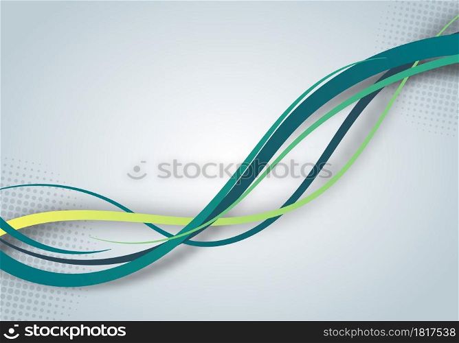 Abstract green wave lines with halftone on white background. Vector illustration