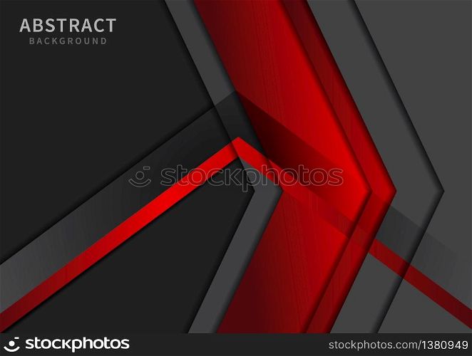Abstract grey and red triangle geometric overlap layer on grey background technology concept. Vector illustration