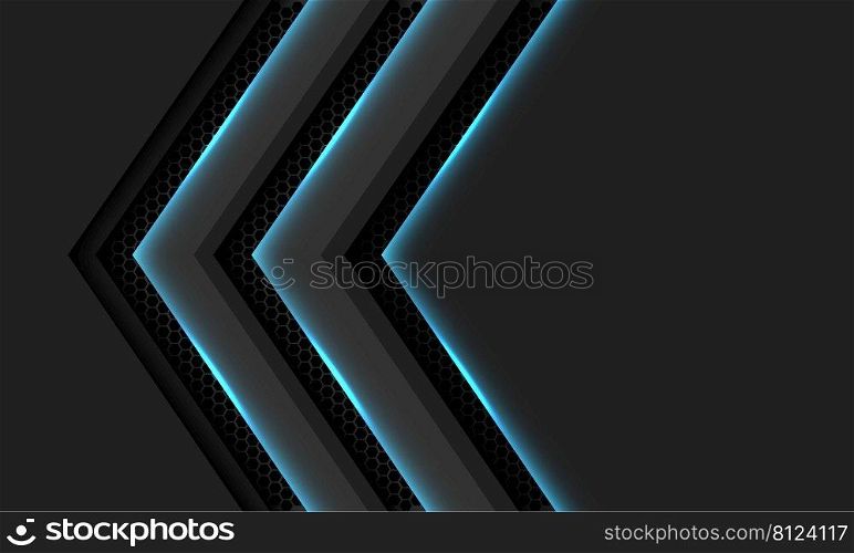Abstract grey arrow blue light hexagon mesh direction shadow with blank space design modern futuristic background vector 