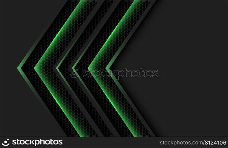Abstract grey arrow green light hexagon mesh direction shadow with blank space design modern futuristic background vector 