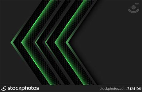 Abstract grey arrow green light hexagon mesh direction shadow with blank space design modern futuristic background vector 