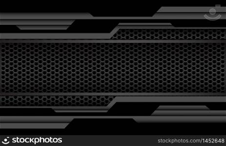 Abstract grey black geometric circuit cyber on dark hexagon mesh design modern luxury futuristic background technology vector illustration.