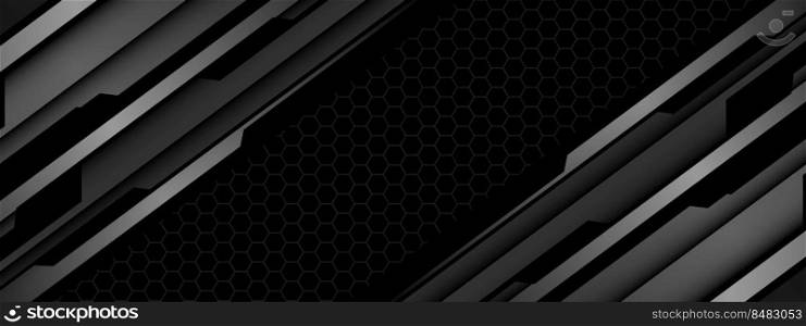 Abstract grey metal black cyber futuristic technology geometric on hexagon mesh design modern background vector illustration.