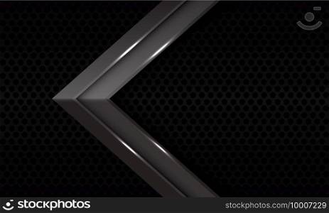 Abstract grey metallic arrow  direction on black circle mesh pattern design modern futuristic background vector illustration.