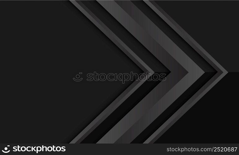 Abstract grey metallic arrow direction on black with blank space design modern futuristic background vector