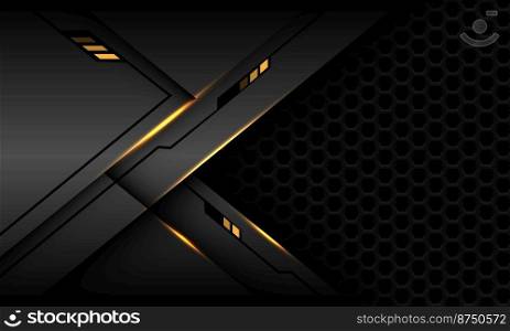 Abstract grey metallic black line cyber yellow light geometric with dark hexagon mesh design modern futuristic background vector illustration.