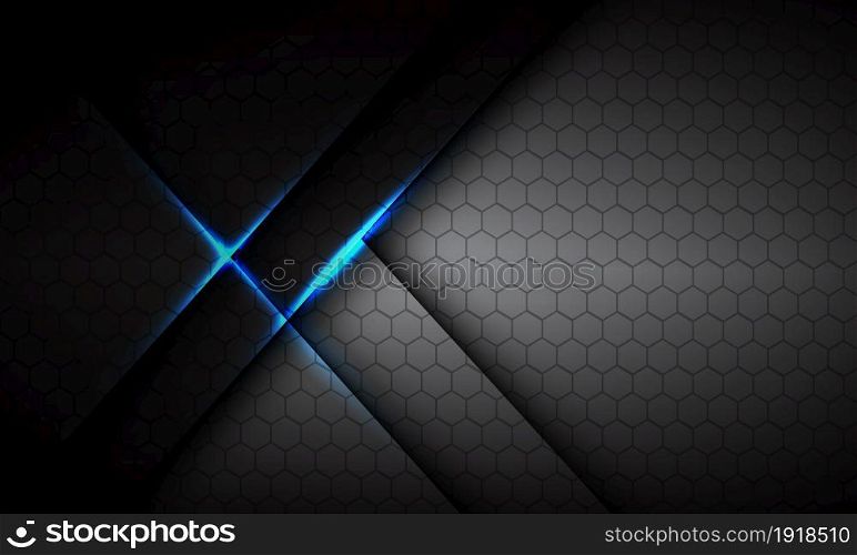Abstract grey metallic overlap blue light hexagon mesh design modern luxury futuristic technology background vector illustration.