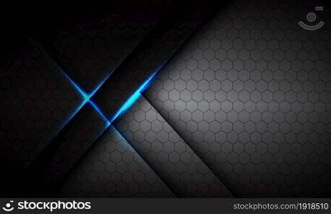 Abstract grey metallic overlap blue light hexagon mesh design modern luxury futuristic technology background vector illustration.