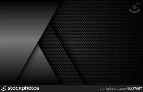 Abstract grey metallic overlap on dark circle mesh pattern design modern luxury futuristic background vector 