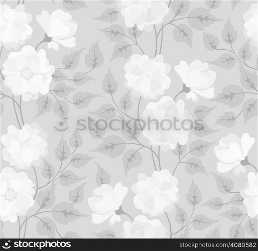 Abstract greyscale flower seamless background in light tones