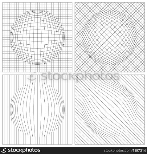 Abstract Grid with Bulge. Set of Black Grids on a White Background.