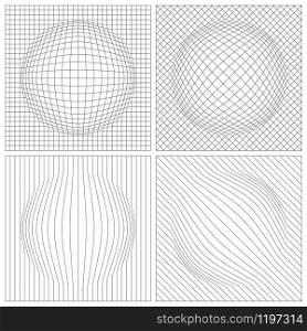 Abstract Grid with Bulge. Set of Black Grids on a White Background.