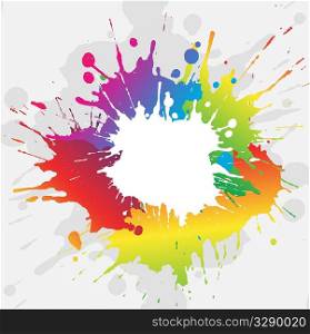 Abstract grunge background with brightly coloured paint splatters